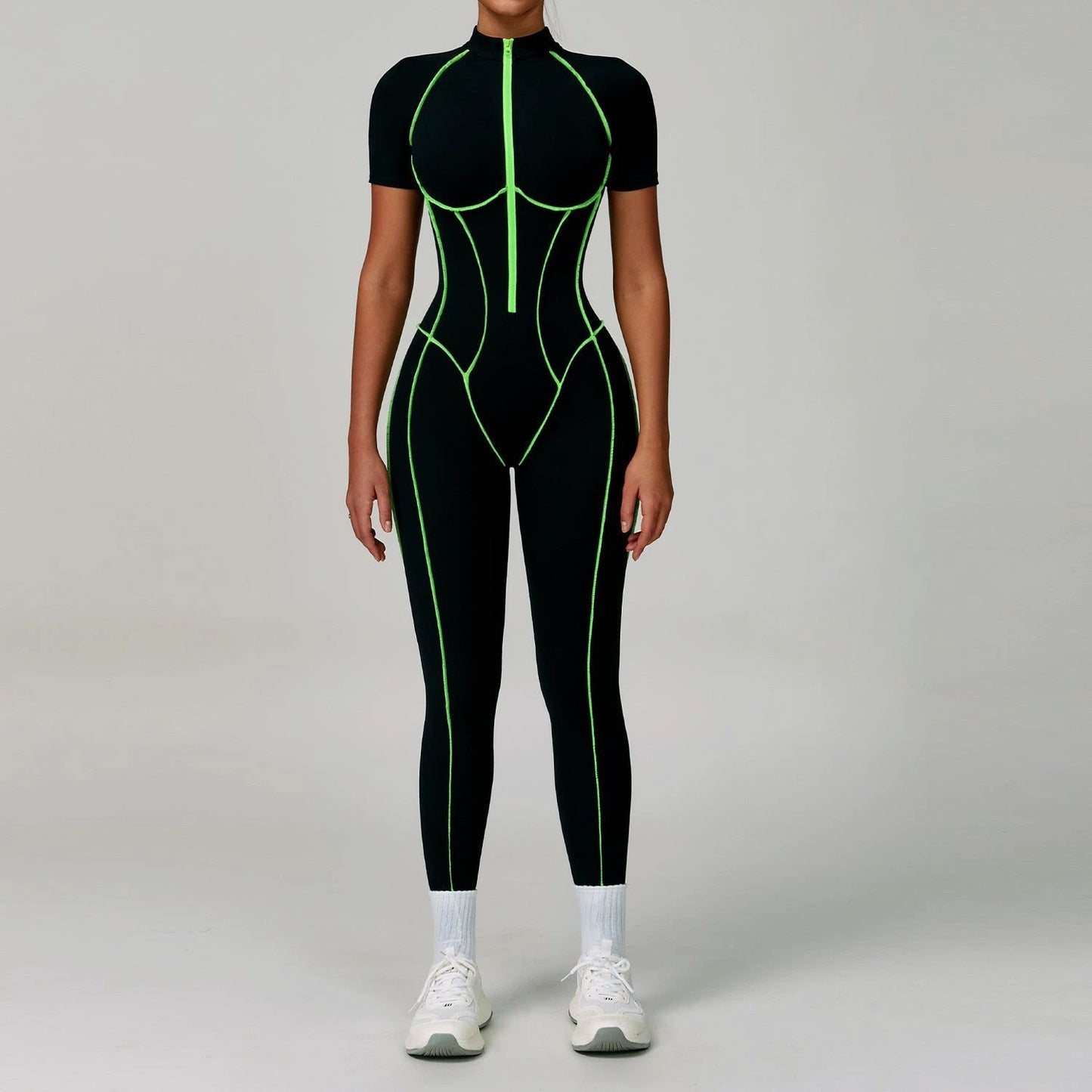 Contrast Color Yoga Workout Clothes Hollow-out Beauty Back Tight Jumpsuit