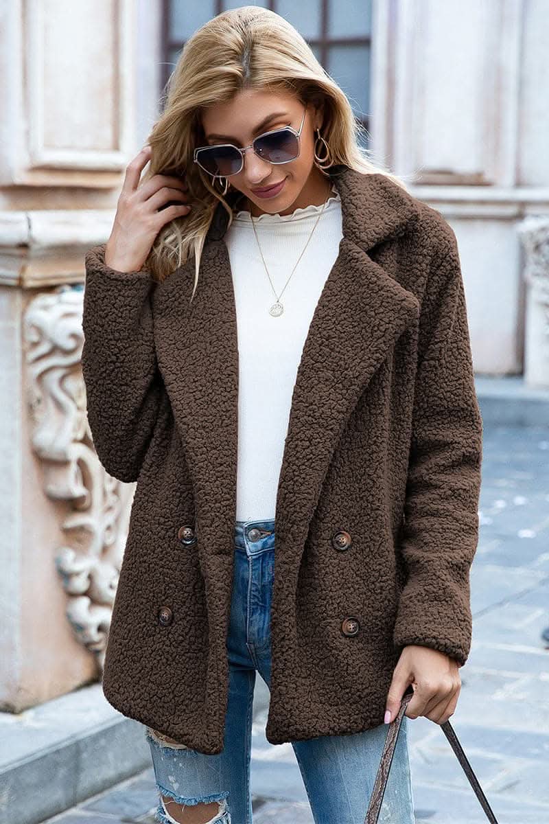Love Salve Sherpa Coat with Faux Fur Lapel Collar