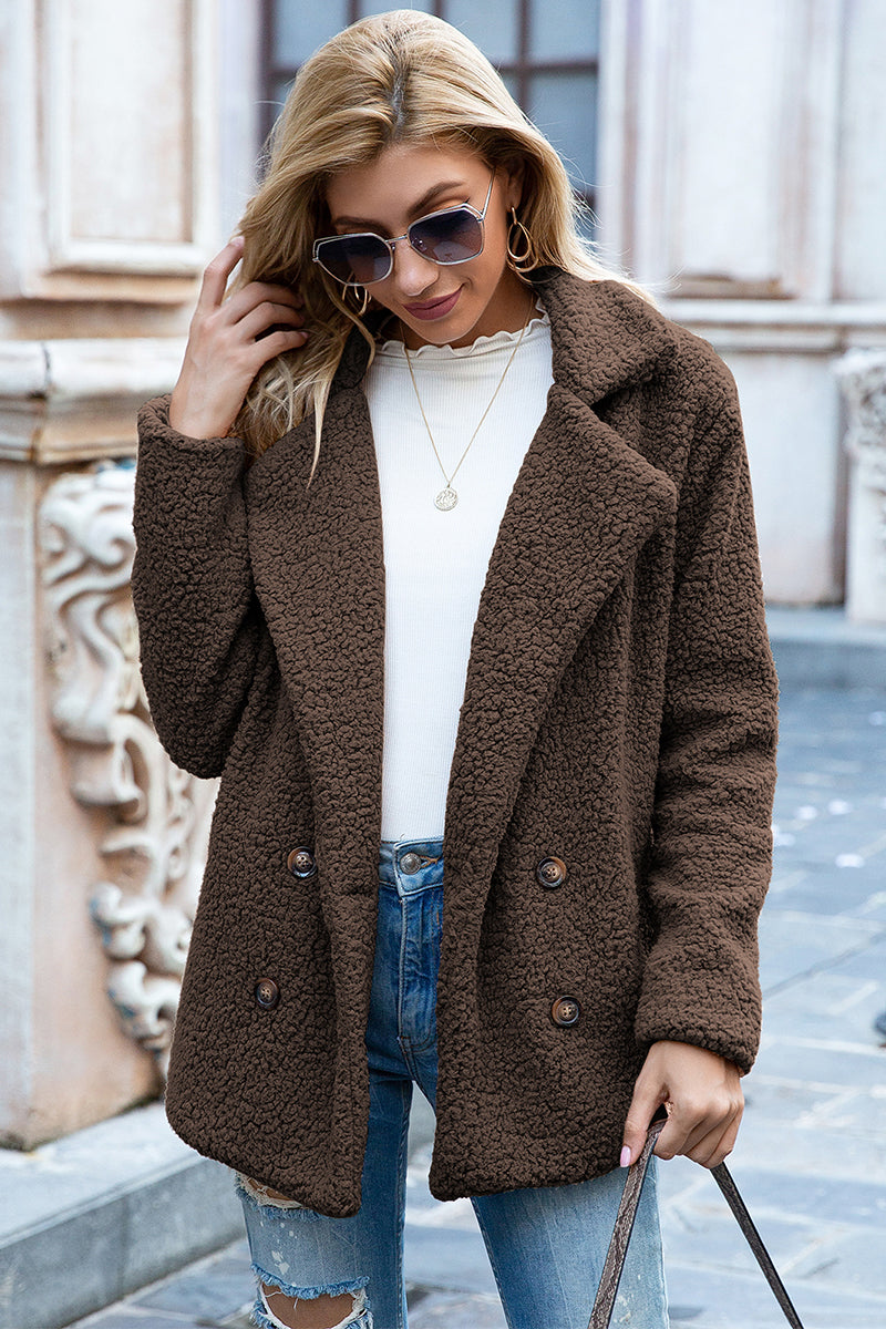 Abrigo de Sherpa con Cuello Solapa Completo Ivy Lane