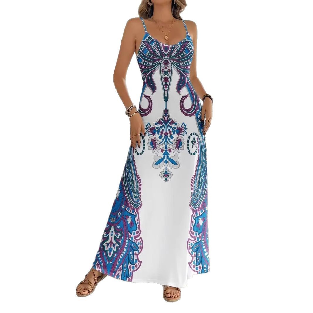 White Handkerchief Design V-neck Sleeveless Print Maxi Dress