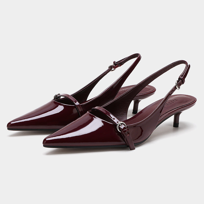 Wine Red Retro Style Pointed-Toe Sandals