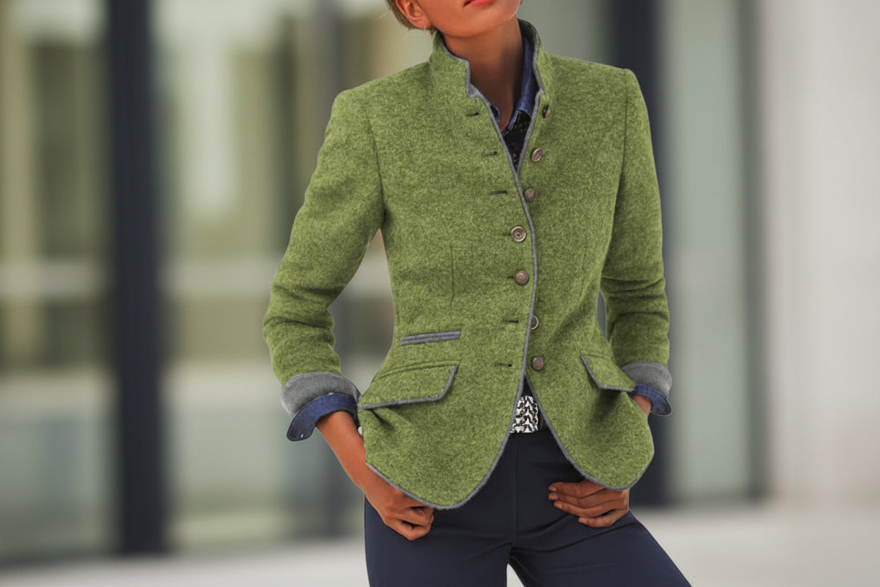 Chaqueta de lana para mujer con bloques de color – Abrigo elegante casual con múltiples botones