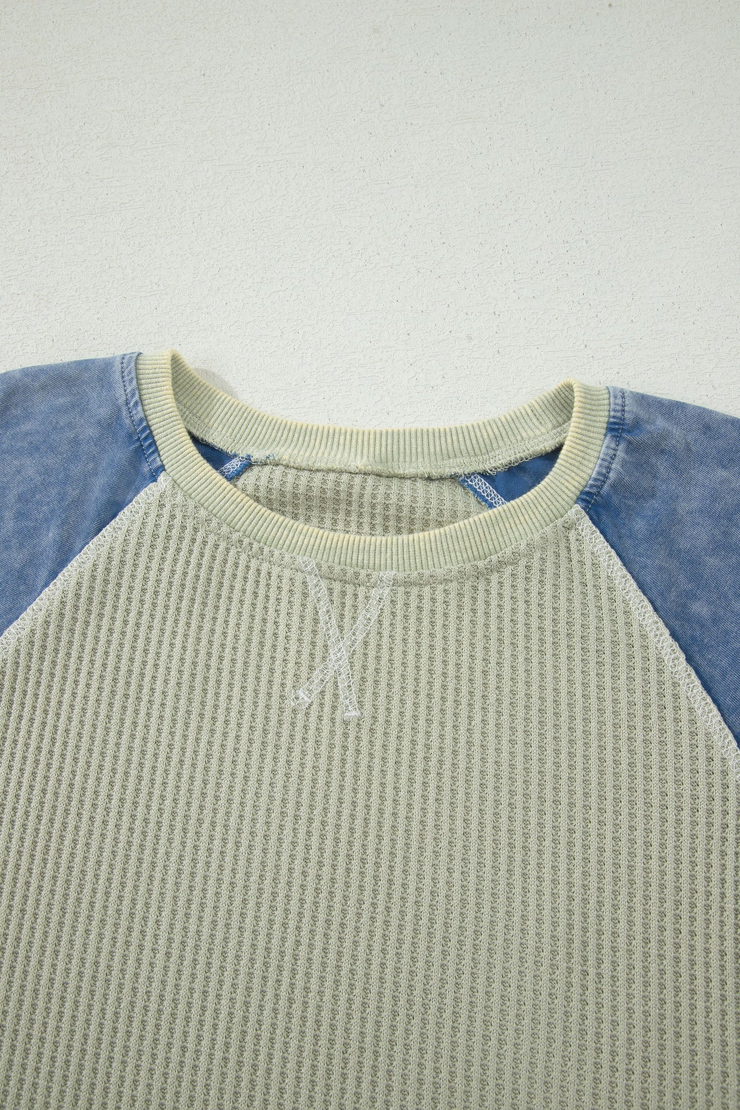 Carbon Grey Waffle Knit Seam Detail Color Block Patchwork Short Sleeve Top