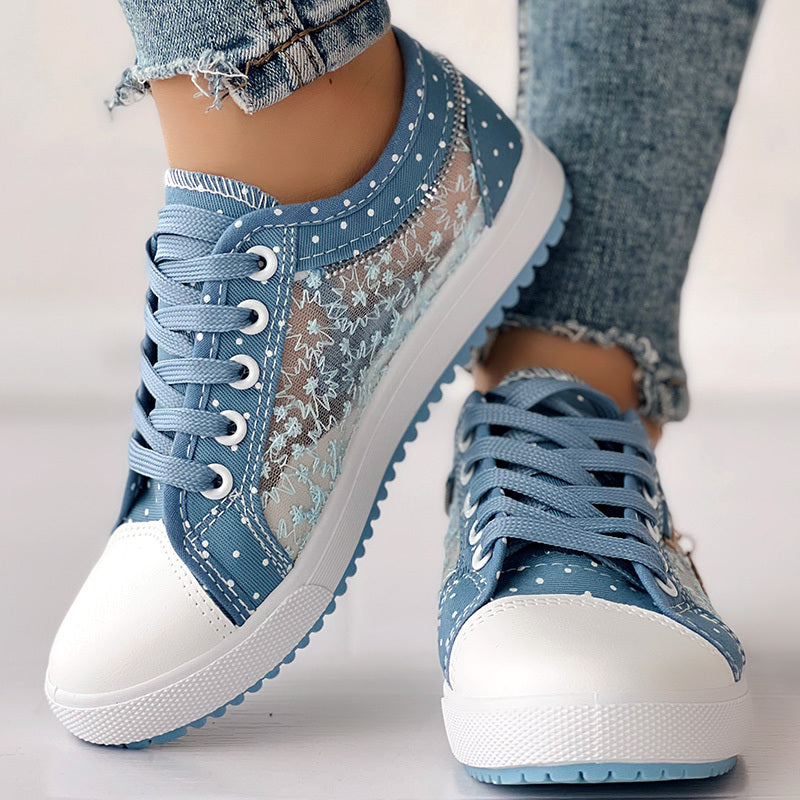 Zapatillas Informales de Lona con Estampado de Lunares y Bordado Floral para Mujer