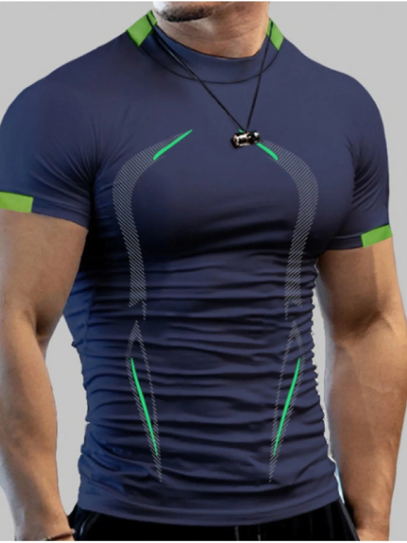 Camiseta deportiva de cuello alto de manga corta para hombre, talla grande