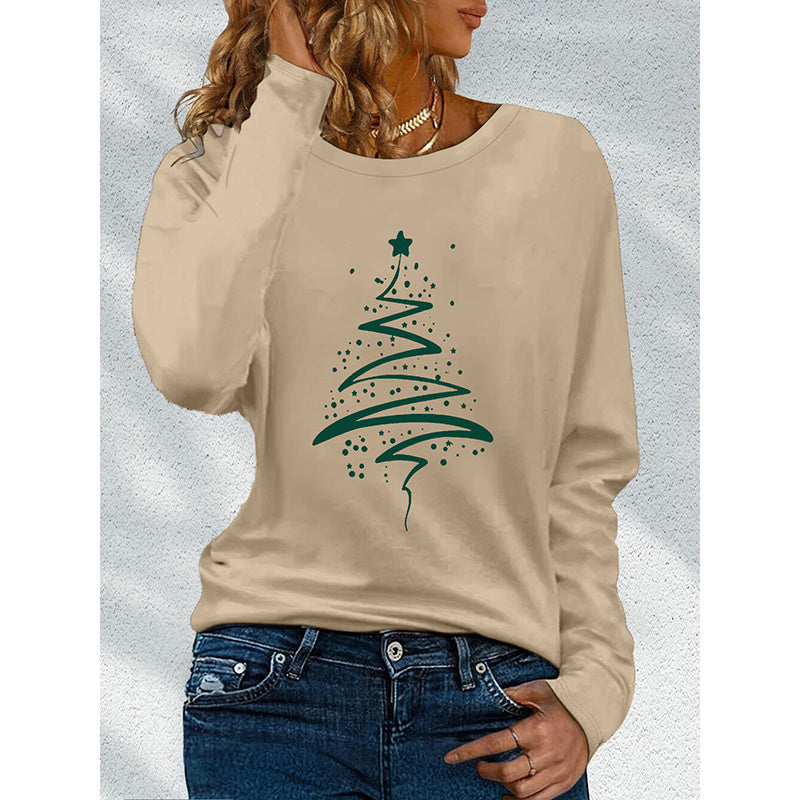 Camiseta de manga larga "Feliz Navidad" para mujer – Camiseta con gráfico de árbol de Navidad adorable