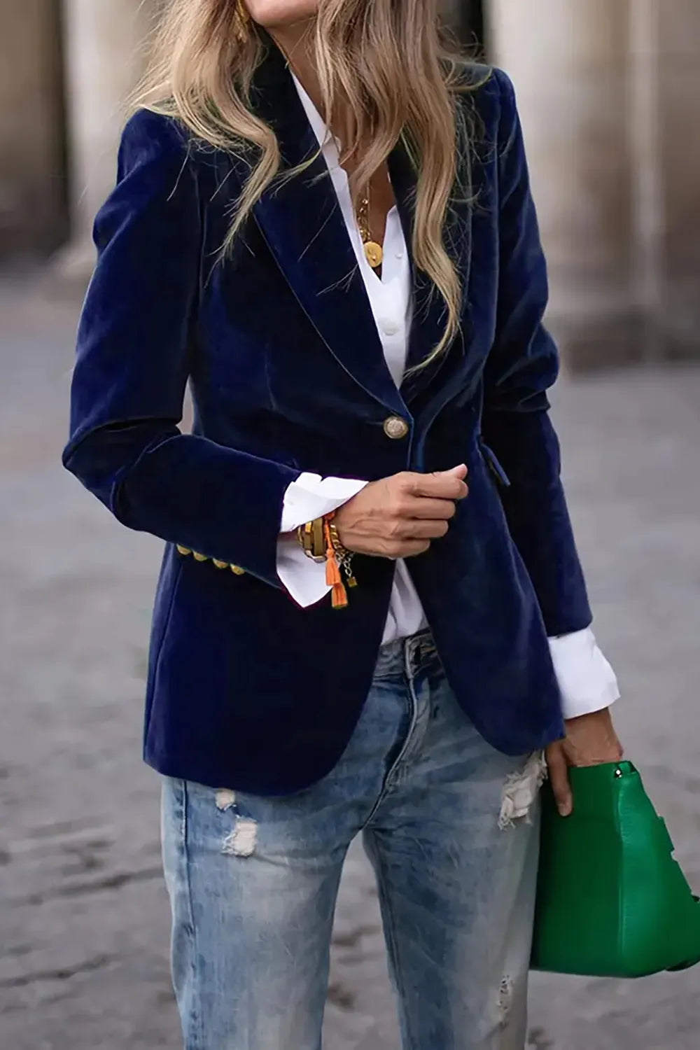 Blazer de mujer de manga larga con cuello de solapa y un botón