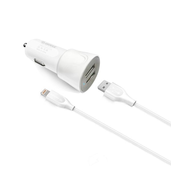 Cargador de coche de viaje de doble USB de 12 W 2.4 A con cable de carga de 1.5 metros