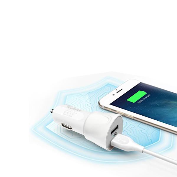 Cargador de coche de viaje de doble USB de 12 W 2.4 A con cable de carga de 1.5 metros