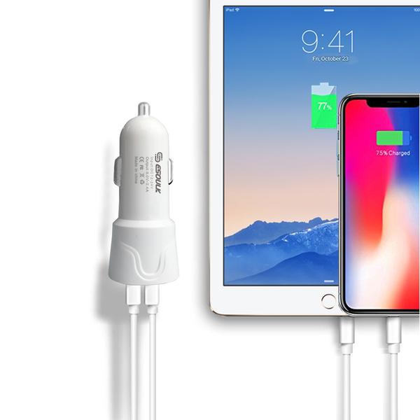 Cargador de coche de viaje de doble USB de 12 W 2.4 A con cable de carga de 1.5 metros