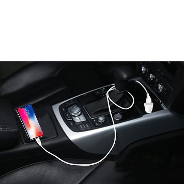 Cargador de coche de viaje de doble USB de 12 W 2.4 A con cable de carga de 1.5 metros