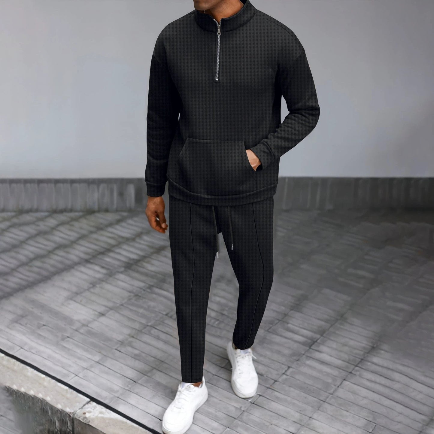 Turtleneck Half Zip Pocket Long Sleeve Sweater Trousers Casual Suit