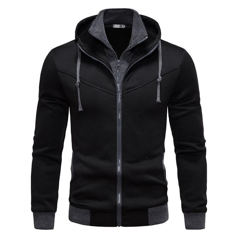 New Autumn Winter Solid Color Fleece Lined Loose Hooded Jacket, Double Zipper Long Sleeve Casual Top For Cross-border Sale
