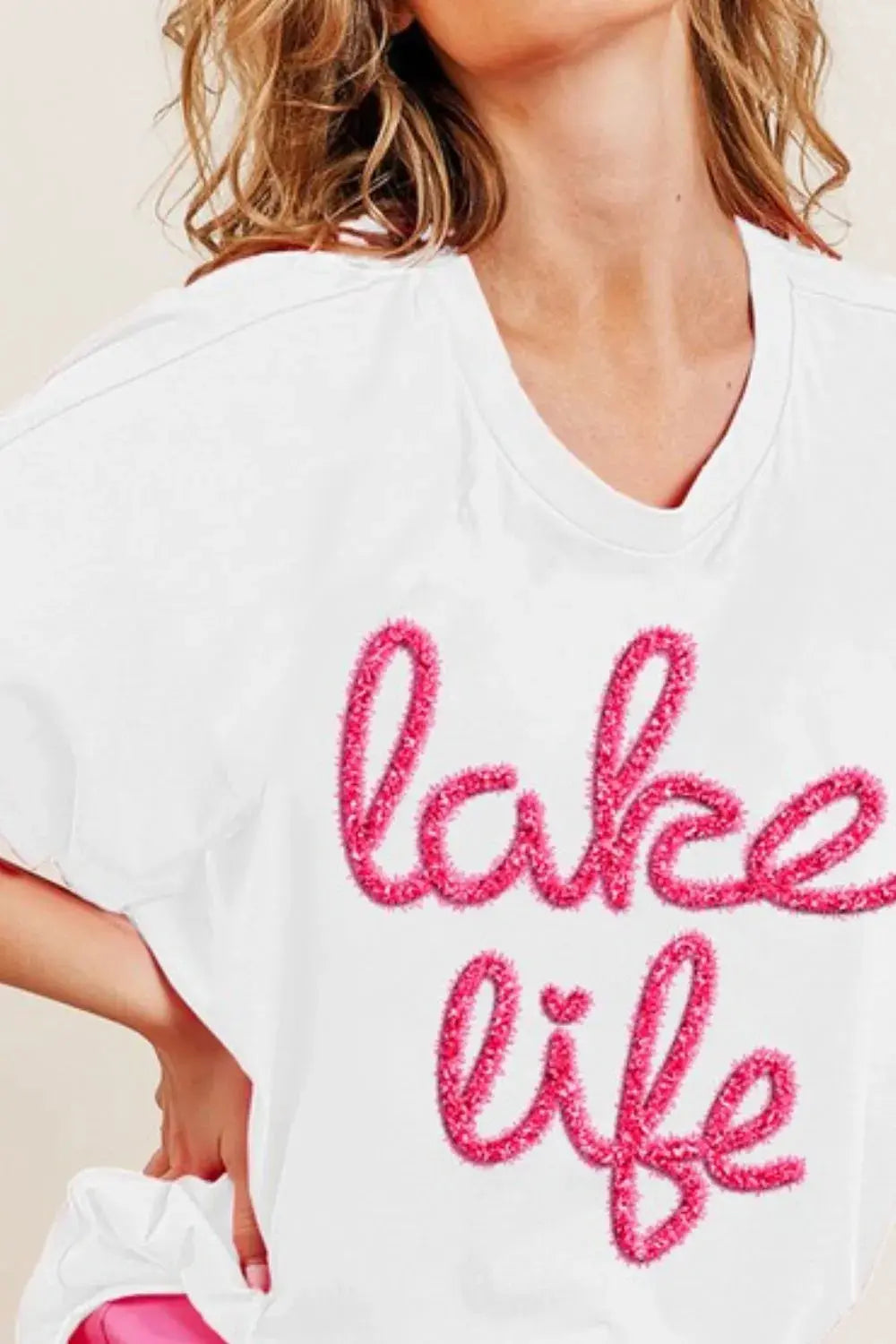 T-Shirt Casual Tee - Metallic Letter - Dolman Short Sleeve