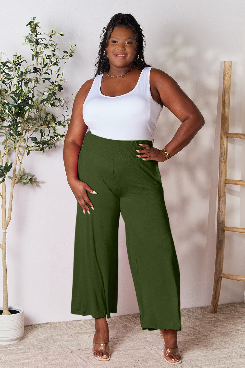 Pantalón ancho de talle alto fruncido de cuerpo entero Double Take