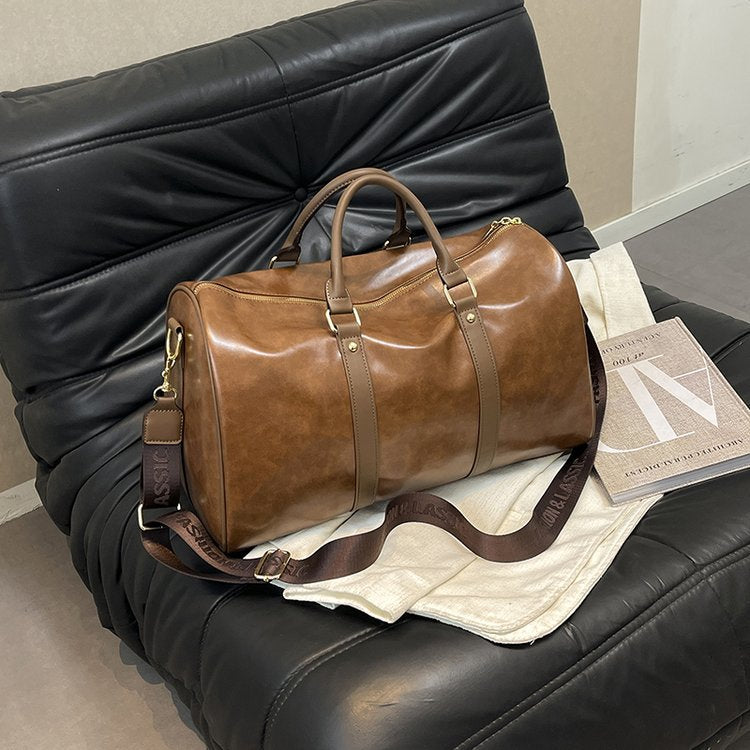 New Simple PU Texture Travel Bag Fashion Solid Color Luggage Travel Shoulder Handbag