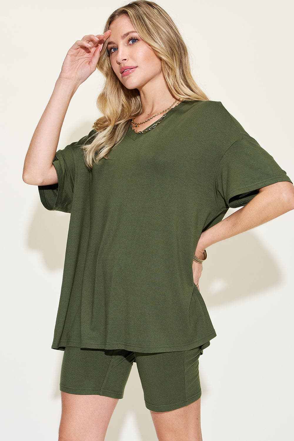 Basic Bae V-neck T-shirt & Shorts Set by Trendsi