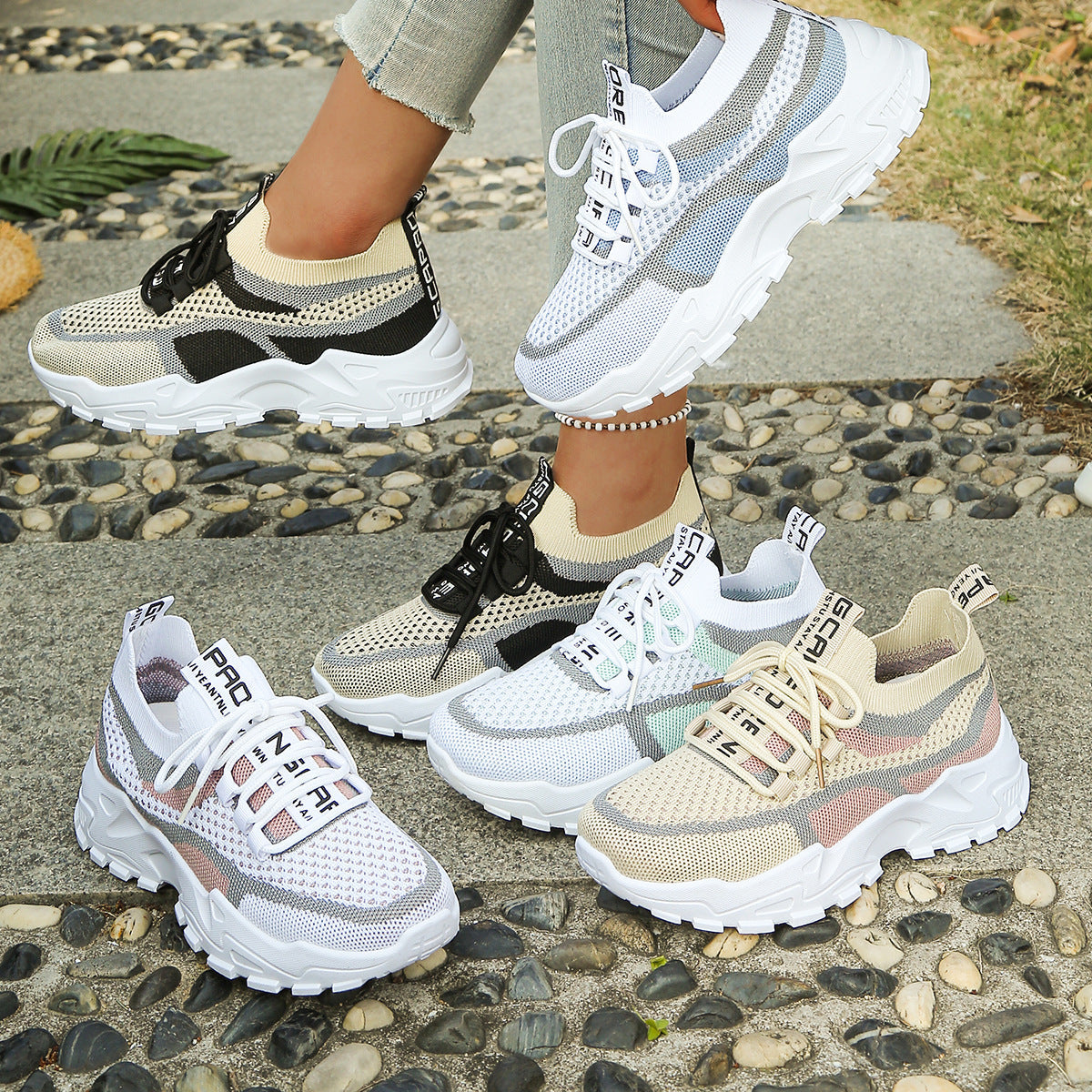 Breathable Mesh Lace-up Flyknit Casual Shoes For Women