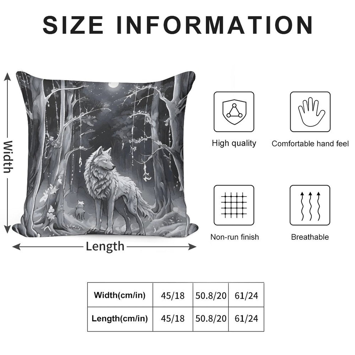 Ethereal Wolf in the Moonlight 2-Piece Ultra-Soft Pillowcase Set- 18" × 18"