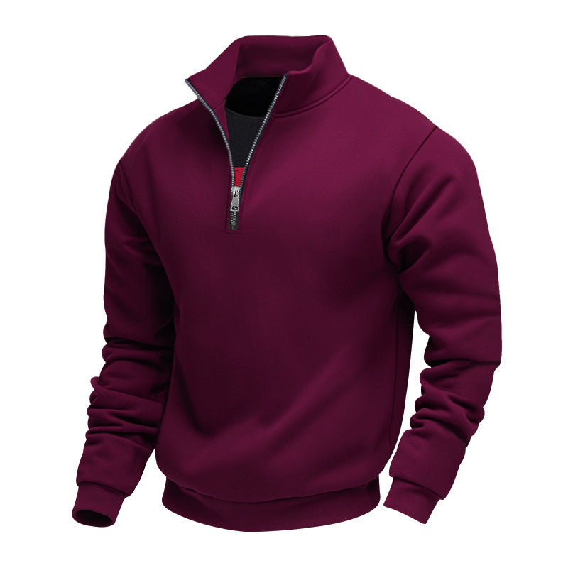 New Winter Mens Zip-up Fleece-lined Solid-color Jacket