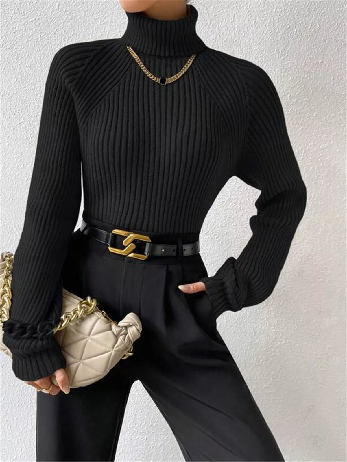 Ribbed Knit Turtleneck Sweater