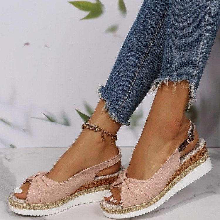 Plus-Size Jute-Strap Bow Sandals