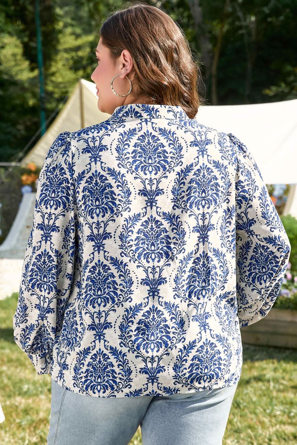 Love Salve Tribal Print Plus Shirt Sky Blue — Versatile Woven Top