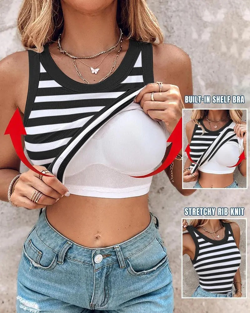 Chaleco Fino de Rayas para Mujer con Bralette – Top sin Mangas Elegante
