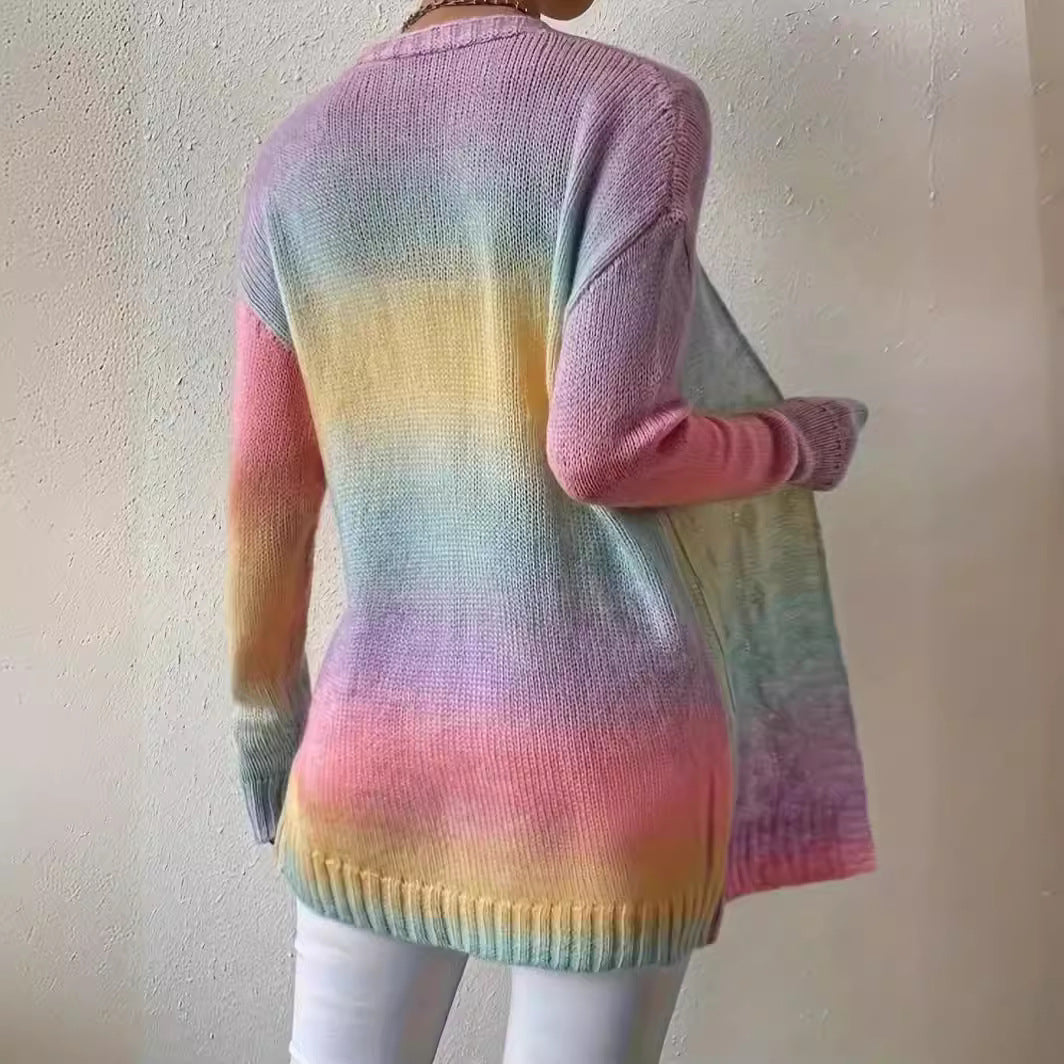 Cárdigan de punto a la moda con degradado para mujer de tallas grandes. Ver tabla de tallas en "más detalles"