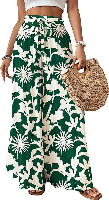 Women's Tropical Design Flowing Wide Leg Summer Pants