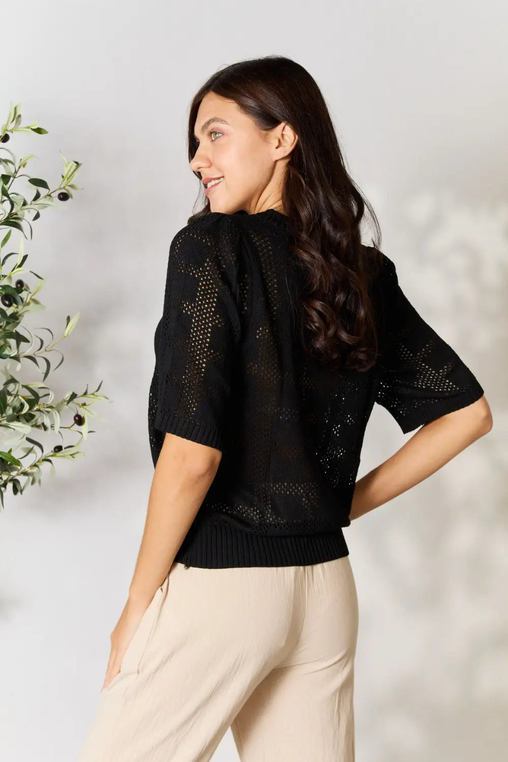 Top de punto Mandy con cuello redondo y ribete acanalado