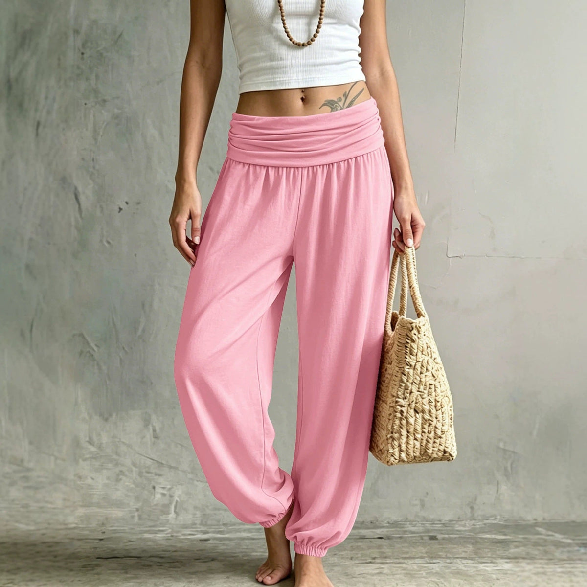 High-Waisted Cuffed Harem Joggers Soft Skin-Friendly Casual Yoga Balloon Pants