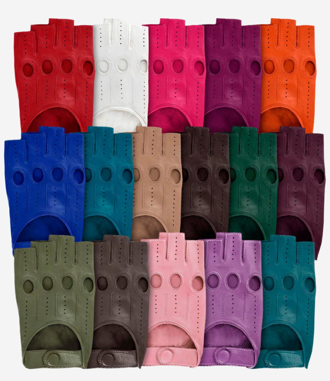 Rossana (sage) - Italian fingerless lambskin leather driving gloves