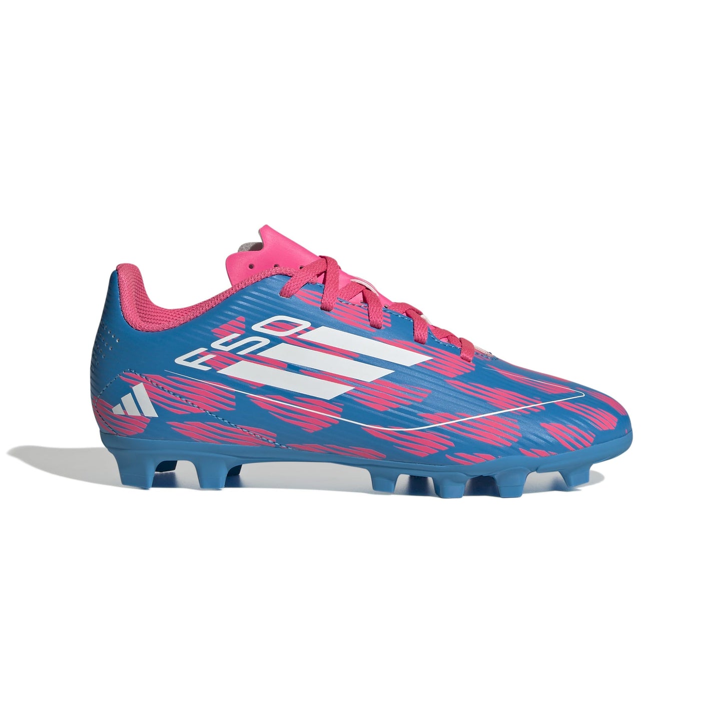 adidas F50 Club Youth Firm Ground Soccer Shoes - Comfortable Fit with Textured Synthetic Upper and Versatile Outsole (Solar Blue/White/Solar Pink US Footwear Size System Little Kid Numeric Medium 2.5)