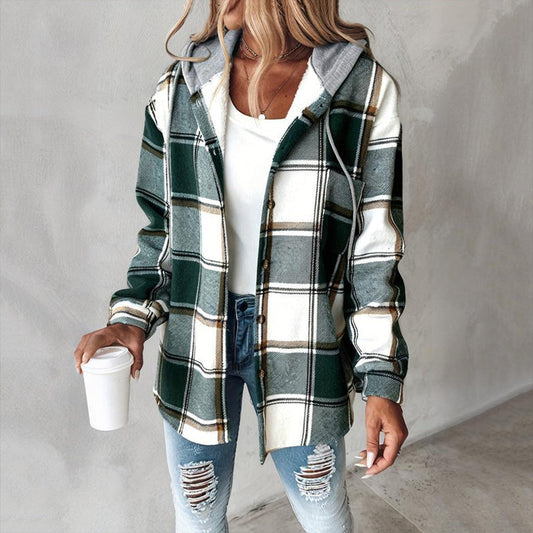 Camisa con capucha y cordón a cuadros