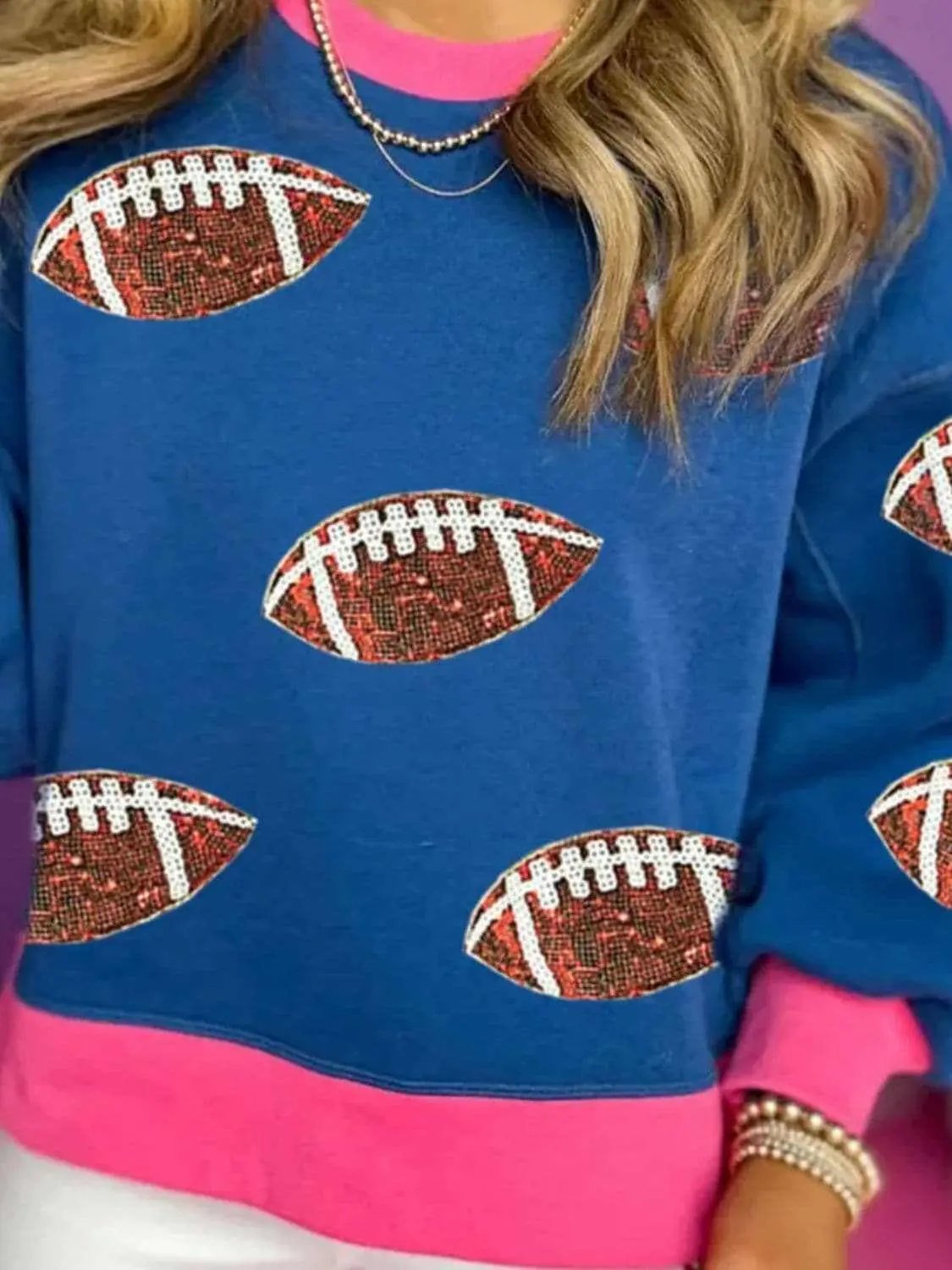 Sequin Football Hoodie Long Sleeve — Game Day Sweater Top