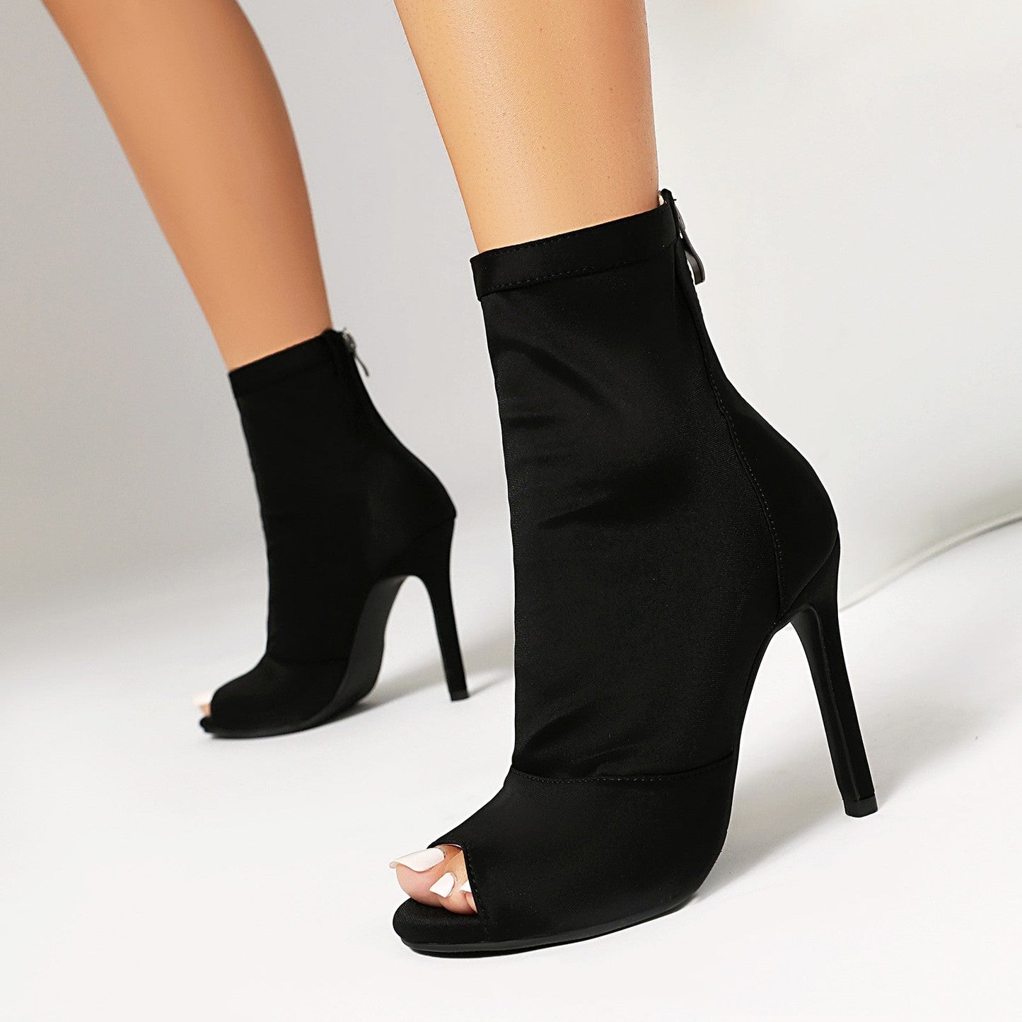 Botines Peep Toe de Aguja para Mujer | Botines de Tacón Alto con Punta Abierta