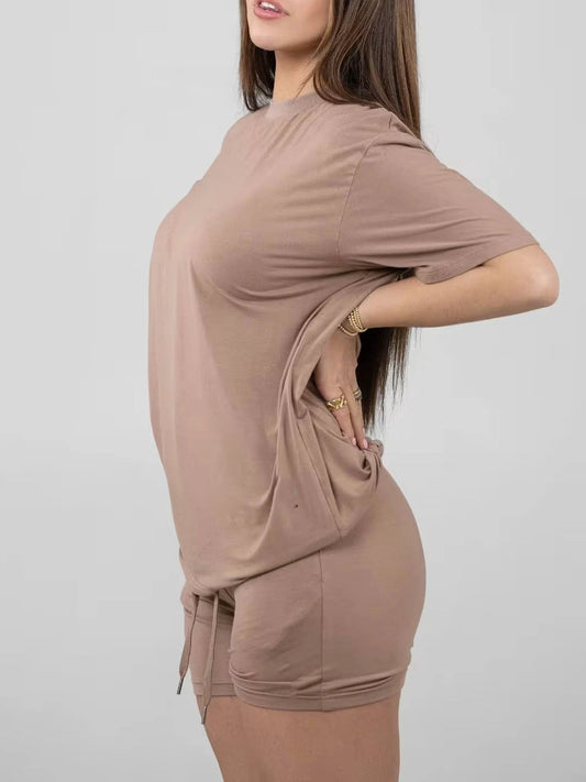 Traje de verano informal de manga corta para mujer, talla grande