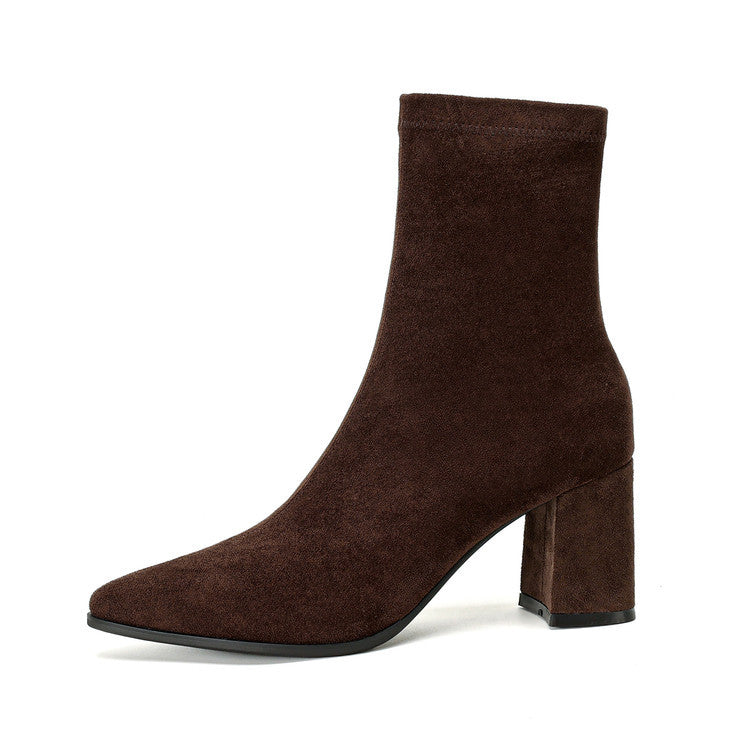 Women's High-Heel Stretch Side Zipper Block Heel Boots