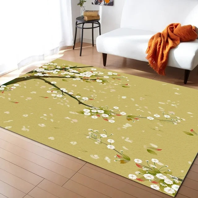 Pastel Cherry Blossom And Crescent Moon Non-Slip Flannel Floor Mat Home Rug Decoration