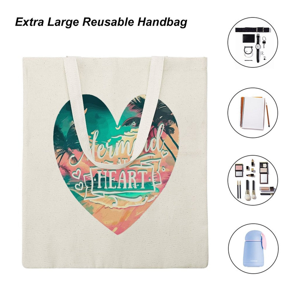 Mermaid at Heart Canvas Tote Bag - 13.4" x 15.8"