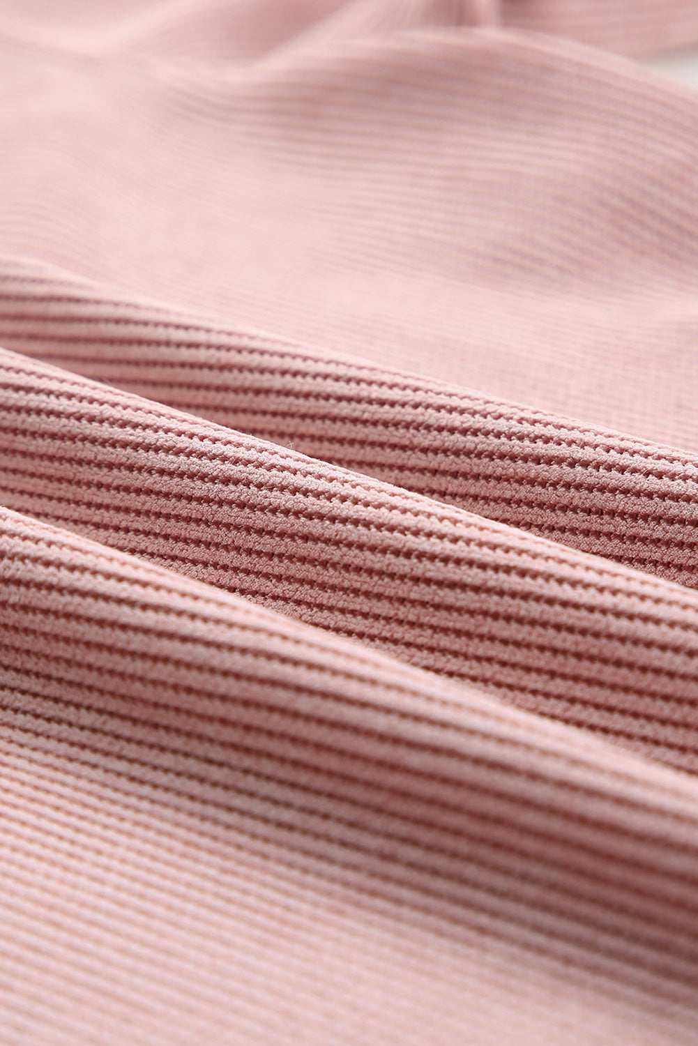 Sudadera Rosa Sólida de Punto Acanalado y Cuello Redondo