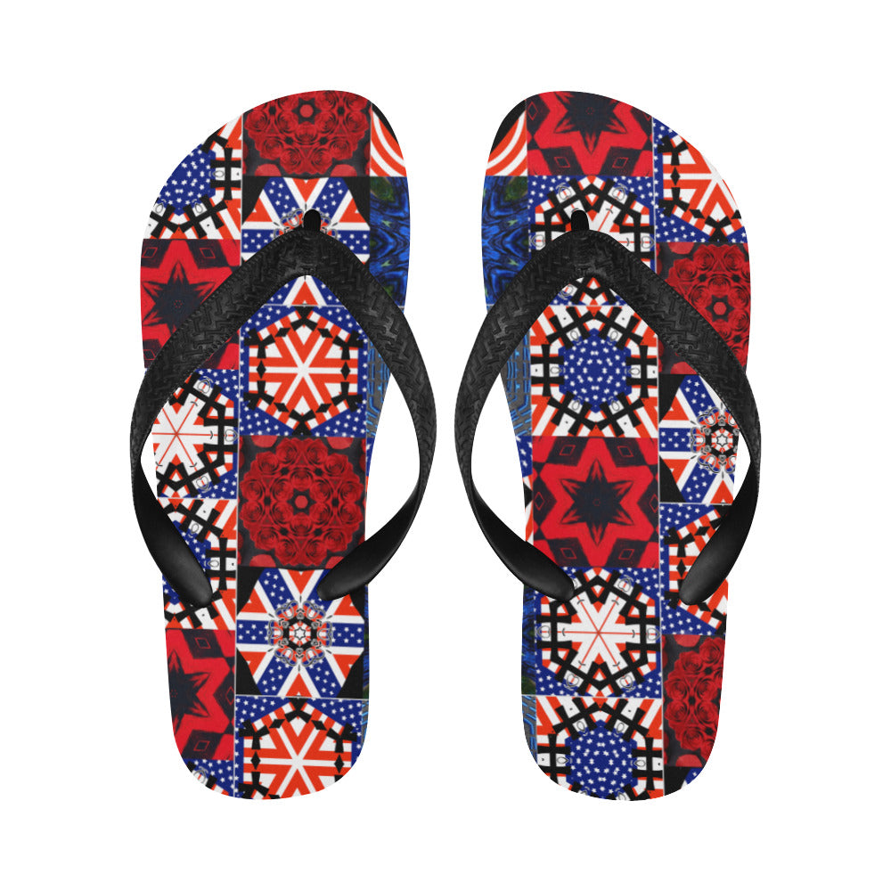 USA Patchwork Design Unisex Flip Flops (Made in USA)