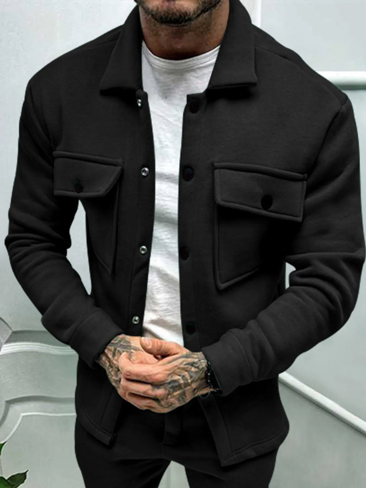 Men's Full Size Button Up Long Sleeve Jacket Plus Size