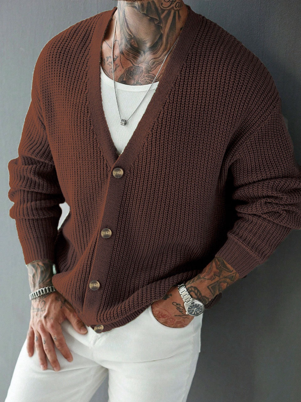 Casual Versatile Cardigan Deep V-neck Single-breasted Knit Top Innerwear And Outerwear Sweater