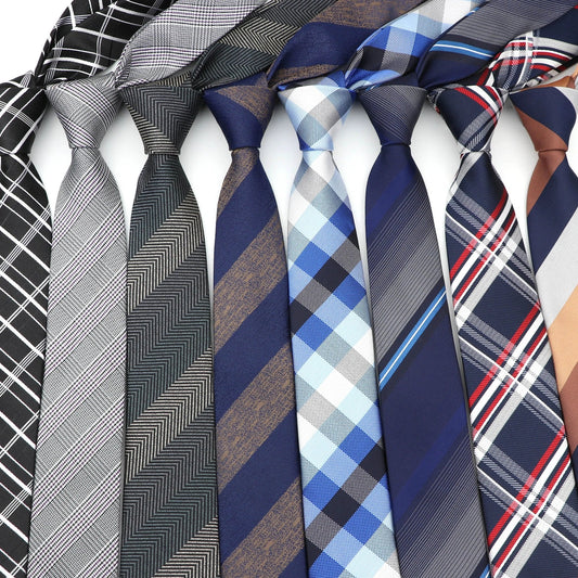 Corbatas casuales de hombre de 6cm, corbata estrecha, moda poliéster a cuadros