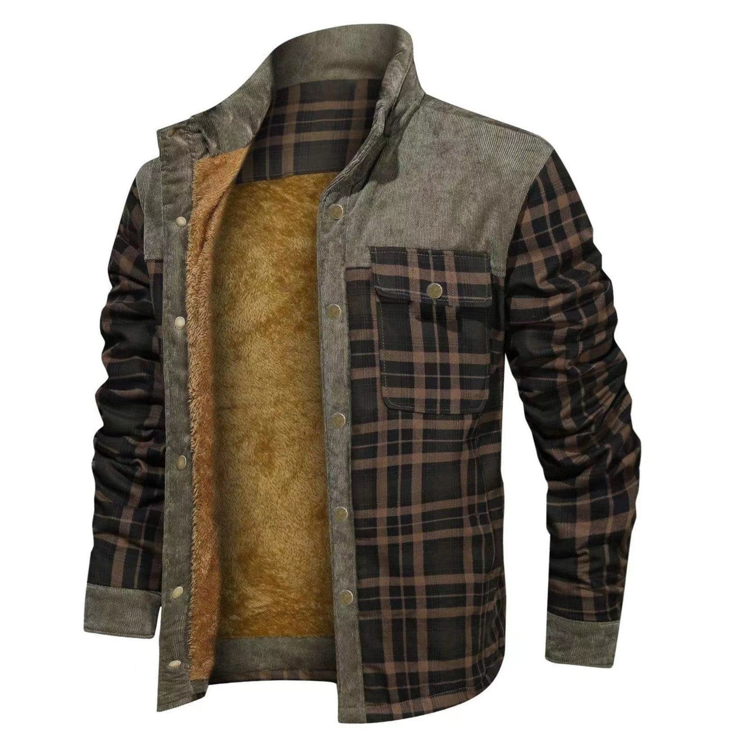 2022 Men's Plus Size Thick Corduroy Plaid Jacket