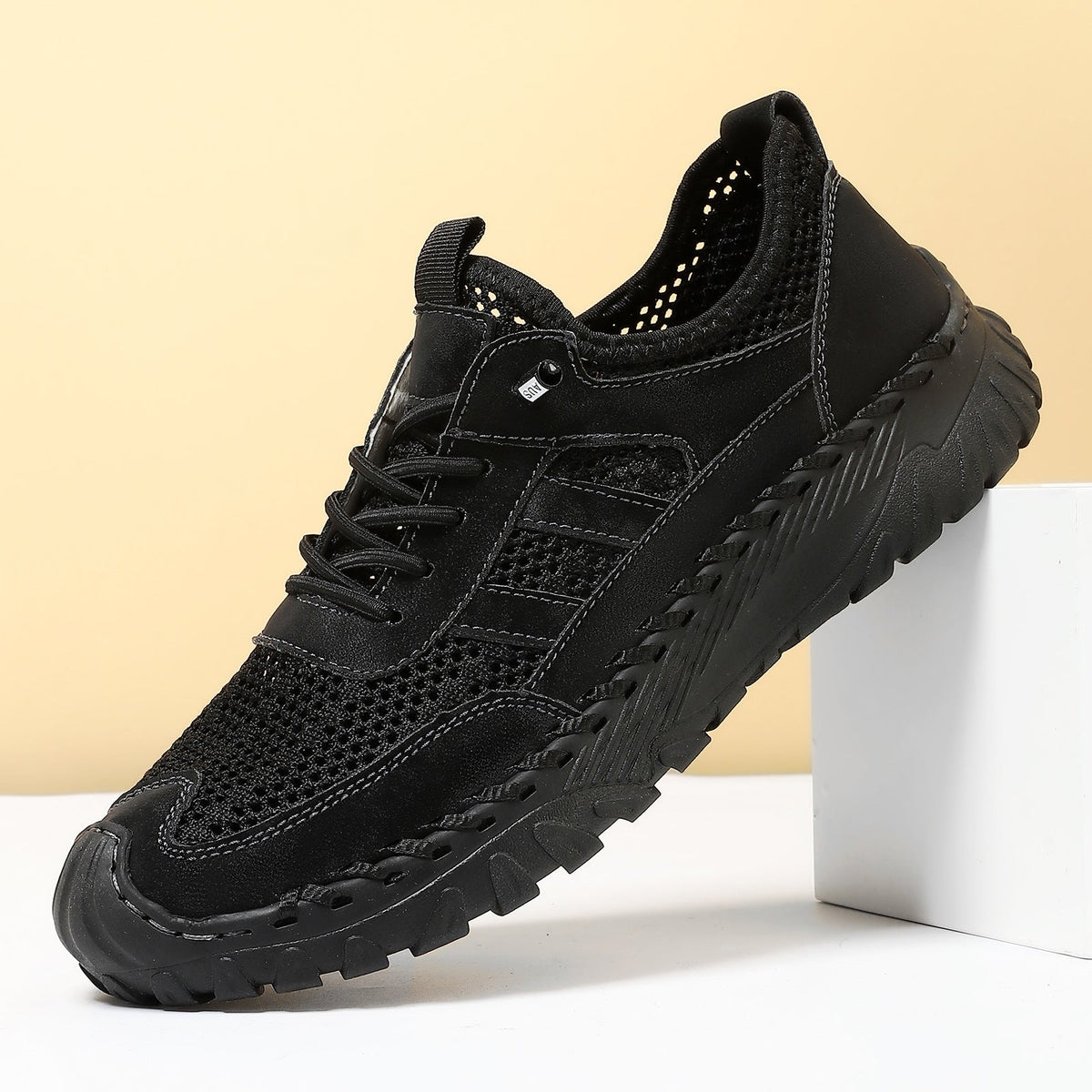 Men's Sewed Cowhide Mesh Flats