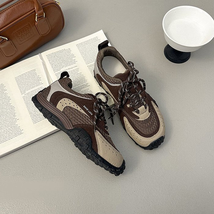 Soft Leather Mesh Colorblock German Army Trainers Women, 2026 Spring Autumn New Arrival Platform Hidden Wedge Retro Running Shoes Athletic Casual Sneakers