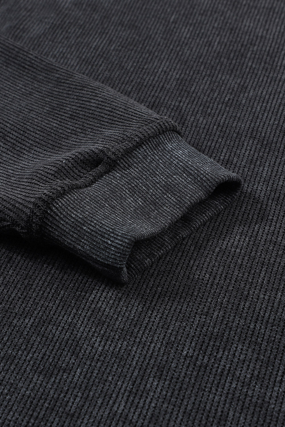 Sudadera Rosa Sólida de Punto Acanalado y Cuello Redondo